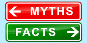 Illustration of signs saying 'Myths' and 'Facts'.