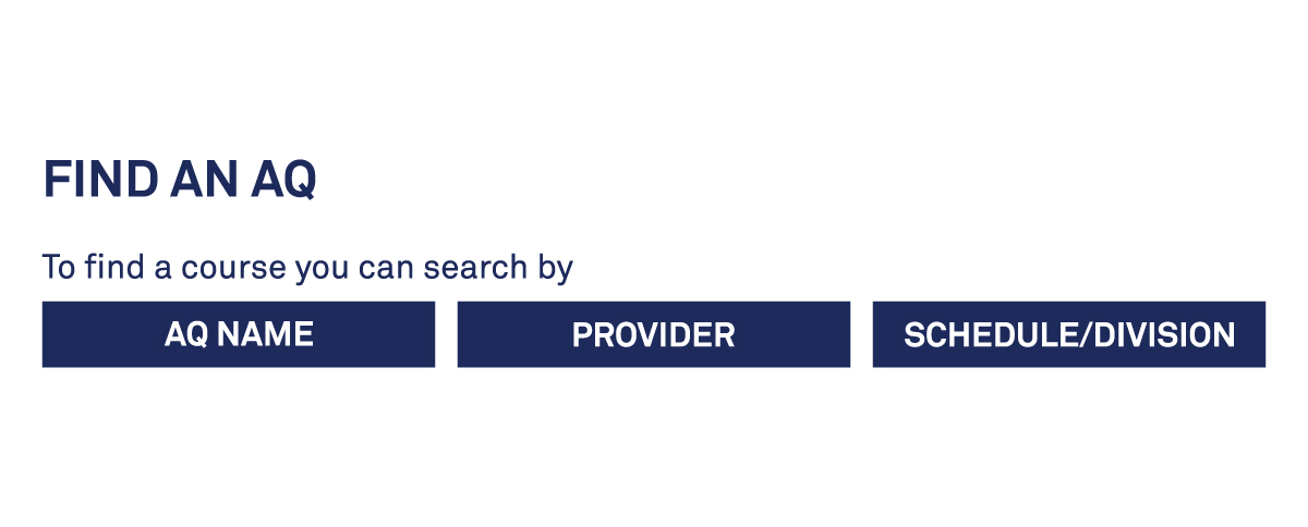 Screenshot of 'Find an AQ' search bar.
